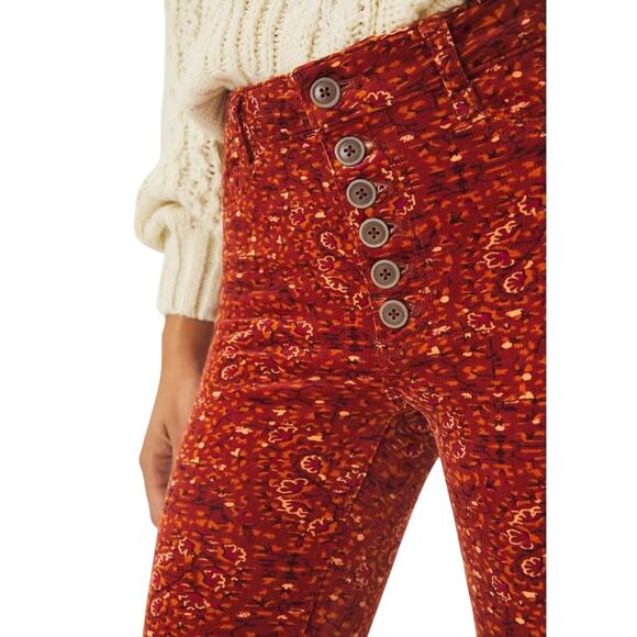 Pilcro by Anthropologie Rust Floral Corduroy High-Rise Button Fly Pants Size 31R - Picture 3 of 8